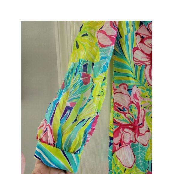 Lilly Pulitzer Silk Saemus Dress in Schooner Blue Land Escape Print Size 2 - Picture 12 of 16